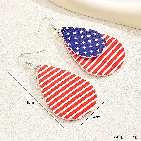 Geometric Teardrop Earrings with American Flag Pendant for Women RS1846-1-1