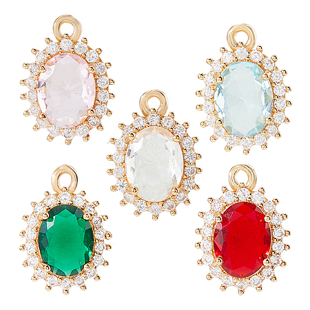 10Pcs 5 Colors Brass Micro Pave Cubic Zirconia Pendants KK-HS0015-57-1