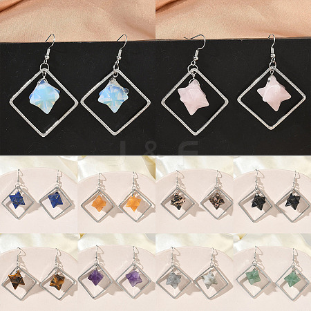 Rhombus Brass Dangle Earrings EJEW-D360-01P-1
