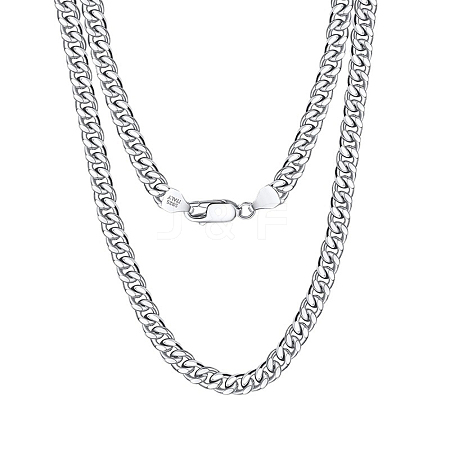 925 Sterling Silver Cuban Link Chain Necklace NJEW-I124-001-A-1