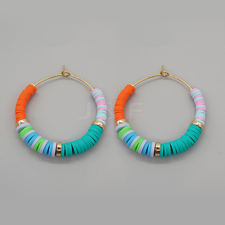 Bohemian Style Handmade Polymer Clay Heishi Beads Hoop Earrings for Girlfriend VY5399-4-1