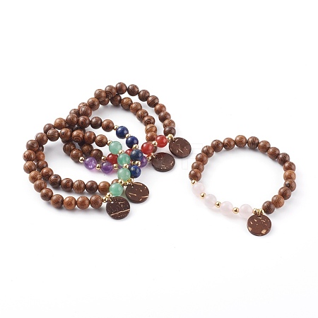 Wood Bead & Stone Bracelet BJEW-JB06104-1