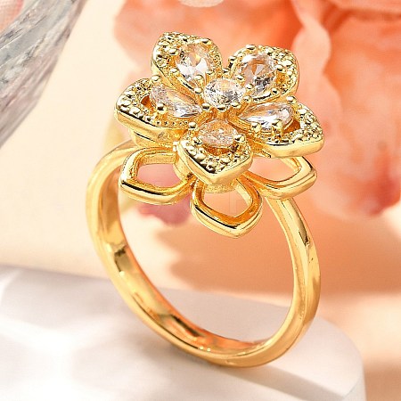 Flower Rotatable Finger Ring for Women RJEW-U035-01G-01-1