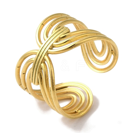 PVD Vacuum Plating 201 Stainless Steel Oval Knot Open Cuff Rings for Women RJEW-C092-08G-1