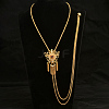 Vintage Gothic Style Brass Pave Cubic Zirconia Flower Long Tassel Lariat Necklace Brooch for Women GO0016-2-3