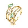 Rack Plating Brass Micro Pave Cubic Zirconia Open Cuff Rings for Women RJEW-M022-35G-1