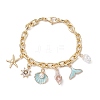 Summer Beach Starfish & Shell Shaped Alloy Enamel & ABS Plastic Imitation Pearl Charm Bracelets BJEW-JB10539-1