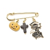 Halloween Pumpkin & Plague Doctor Alloy Enamel Charm Safety Pin with Synthetic Turquoise Cross JEWB-BR00069-02-1
