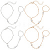 4Pcs 2 Colors Alloy Curb Chain Finger Ring Bracelets for Women BJEW-CY0001-07-6