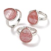 Cherry Quartz Glass Teardrop Adjustable Rings RJEW-K371-08S-13-1