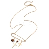 201 Stainless Steel Satety Pin with Round Natural Tiger Eye Pendant Brass Cable Chain Necklaces for Women NJEW-TA00214-4