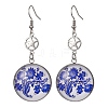 Blue Glass Flat Round & Alloy Star Dangle Earrings EJEW-JE05402-2