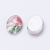 Rose Flower Dome Oval Tempered Glass Flat Back Cabochons X-GGLA-R190-1-2