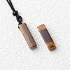 Natural Tiger Eye Cuboid Pendant Black Cotton Cord Necklaces FS-WG3353C-06-1