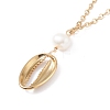 Natural Cowrie Shell Natural Pearl Pendant Necklaces NJEW-JN03745-11