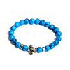 Synthetic Turquoise Round Beaded Stretch Bracelet with Turtle UL4697-6-1