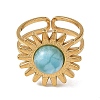 Natural Larimar Cabochons & Stainless Steel Cuff Open Rings RJEW-JR01090-01-4