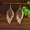Leaf with Leopard Print Alloy Imitation Leather Dangle Earrings FS-WG184A7-01-1