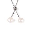 Adjustable Natural Pearl with Brass Chain Slider Bracelets for Women Girl BJEW-T022-16A-4
