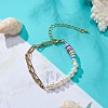 Natural Pearl & Polymer Clay Beaded Bracelet with 304 Stainless Steel Paperclip Chains for Women BJEW-JB08844-2