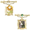 2Pcs 2 Styles Square & Rectangle with Flower Alloy ABS Imitation Pearl Brooch JEWB-CJ0001-92-1