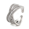 Rack Plating Brass Micro Pave Cubic Zirconia Open Cuff Rings RJEW-C080-09P-1