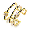 Rectangle Rack Plating Brass Micro Pave Cubic Zirconia Wide Cuff Rings for Women RJEW-F162-15G-1