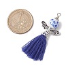 Porcelain Beaded with Polycotton Tassel Big Pendants PALLOY-JF02986-04-2