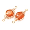 Natural Carnelian Faceted Hexagonal Cut Flat Round Links Connector Charms with Copper Herringbone Wire-Wrapped KK-Z152-07G-03-2