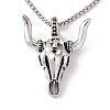 Alloy Bull Skull Pendant Necklace with 201 Stainless Steel Box Chains NJEW-E016-18AS-4