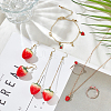 ANATTASOUL Strawberry Brass Enamel Pendant Necklace & Dangle Earrings & Open Cuff Ring & Charm Bracelet Jewelry Sets SJEW-AN0001-35-7