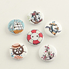 2-Hole Anchor & Helm Pattern Printed Wooden Buttons X-BUTT-R031-018-1
