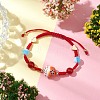 Fortune Cat Handmade Porcelain & Natural Carnelian & Acrylic Braided Bead Bracelets BJEW-JB10504-2