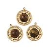 304 Stainless Steel Pave Natural Tiger Eye Pendants STAS-P380-21G-02-1