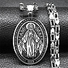 Religion 201 Stainless Steel Enamel Black Oval with Virgin Mary Pendant Necklaces NJEW-C104-02B-1