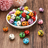 Fashewelry 80Pcs 8 Colors Printed Natural Wood Beads WOOD-FW0001-09-5