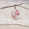 Alloy Wire Wrapped Oval Glass Inner Dried Flower Pendant Waxed Cord Necklaces for Women FS-WG6B63C-09-1