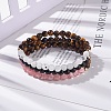 Natural Tiger Eye & Moonstone & Black Stone & Cherry Quartz Glass Round Beads Stretch Bracelets Set BJEW-JB07293-2