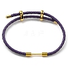 Brass Column Bar Link Bracelet with Leather Cords BJEW-G675-05G-13-1