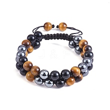 Natural Obsidian & Tiger Eye & Synthetic Hematite Braided Bead Bracelet BJEW-SW00001-22