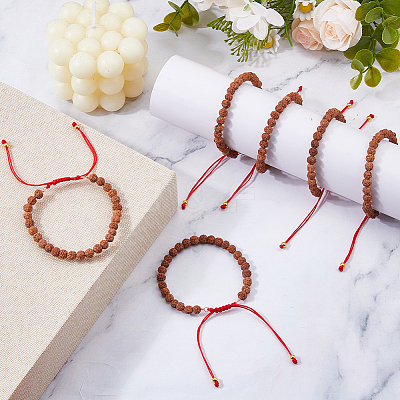 6Pcs Round Natural Rudraksha Beaded Braided Bead Bracelets BJEW-DC00021-1