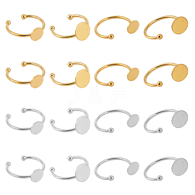 16Pcs 8 Styles Stainless Steel Cuff Ring Components STAS-DR0001-17-1