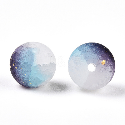 Frosted Baking Paint Crackle Glass Beads with Glitter Powder DGLA-T004-6mm-01J-1