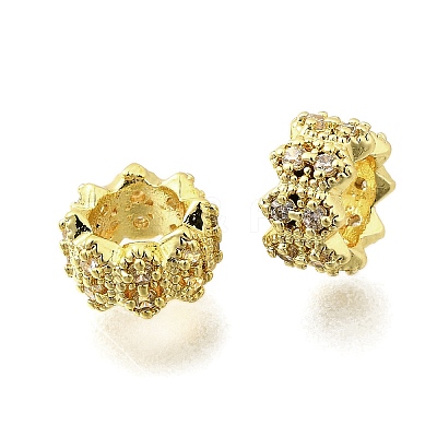 Wave Rondelle Brass Micro Pave Cubic Zirconia European Beads KK-K300-07A-G-1