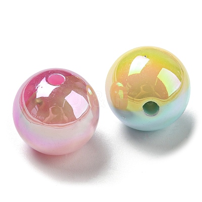 UV Plating Rainbow Iridescent Opaque Acrylic Beads X-MACR-D081-02-1