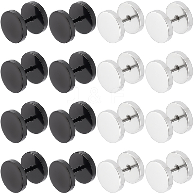 16Pcs 2 Colors Flat Round 304 Stainless Steel Barbell Cartilage Earrings EJEW-BBC0001-63-1
