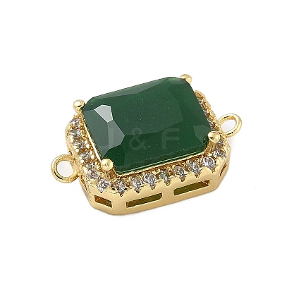 Rack Plating Brass Micro Pave Clear Cubic Zirconia Rectangle Connector Charms KK-A234-028G-01-1
