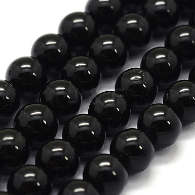 Natural Black Tourmaline Beads Strands G-G763-01-12mm-A-1