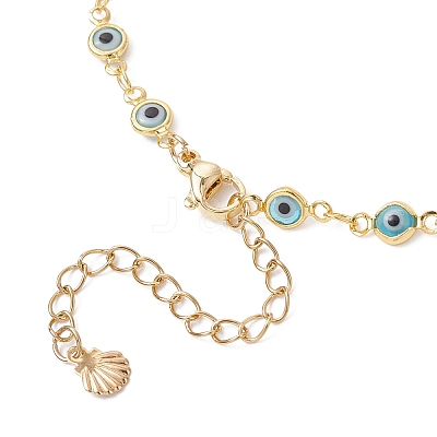 Handmade Evil Eye Lampwork Brass Link Chain Anklets for Women AJEW-AN00715-03-1