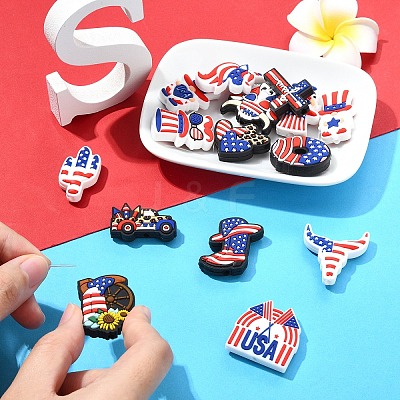 15Pcs 15 Styles Independence Day Theme Silicone Beads SIL-YW0001-81-1